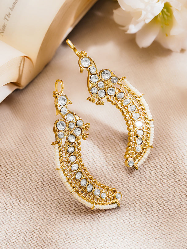 Gold Plated Brass Kundan Peacock Motif Statement Ear Cuff Earring