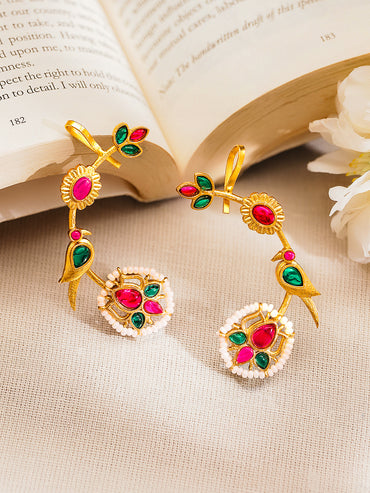 Festive Charm Lotus Kundan Pearl Ear Cuffs