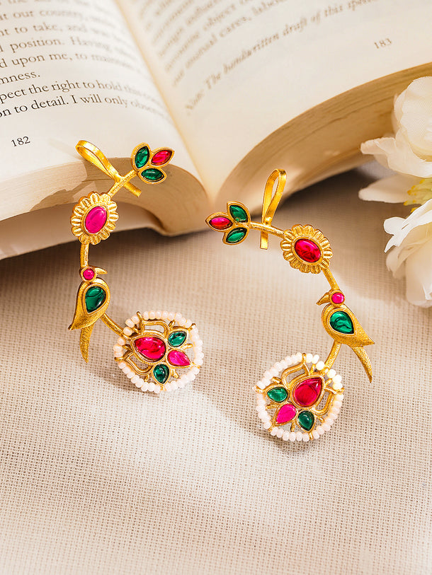 Festive Charm Lotus Kundan Pearl Ear Cuffs