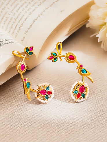 Festive Charm Lotus Kundan Pearl Ear Cuffs