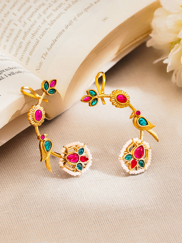 Festive Charm Lotus Kundan Pearl Ear Cuffs