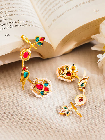 Festive Charm Lotus Kundan Pearl Ear Cuffs