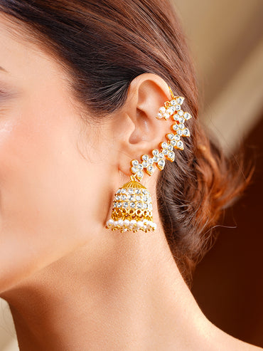 Regal Kundan Pearl Ear Cuff Jhumka