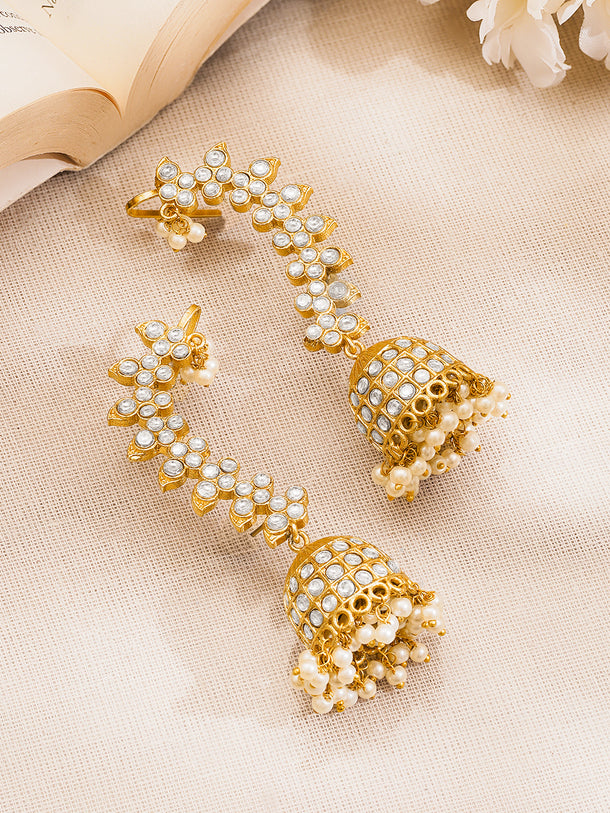 Regal Kundan Pearl Ear Cuff Jhumka