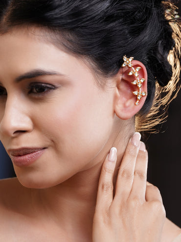 Golden Bloom Kundan Vine Ear Cuffs