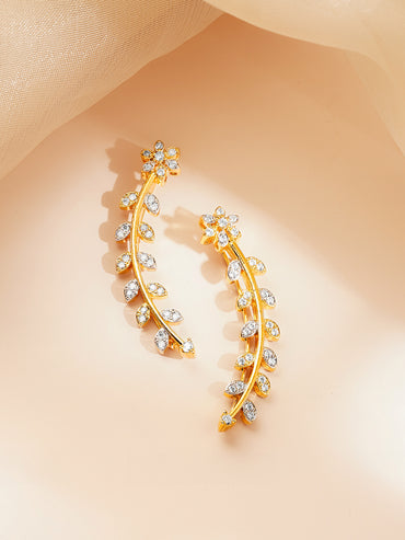 Rubans Women Gold & White Brass Cubic Zirconia Trendy 18K Gold Plated Ear Cuff