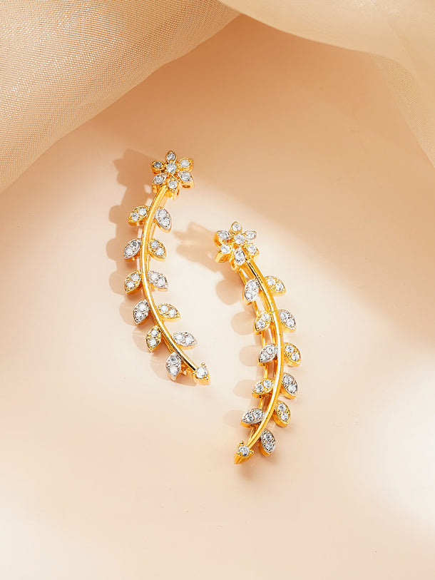 Rubans Women Gold & White Brass Cubic Zirconia Trendy 18K Gold Plated Ear Cuff