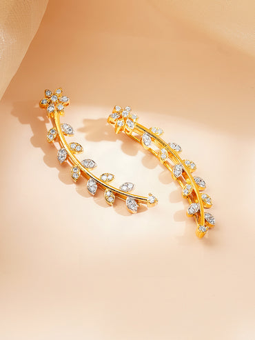 Rubans Women Gold & White Brass Cubic Zirconia Trendy 18K Gold Plated Ear Cuff