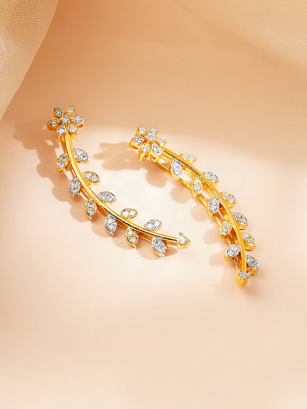 Rubans Women Gold & White Brass Cubic Zirconia Trendy 18K Gold Plated Ear Cuff