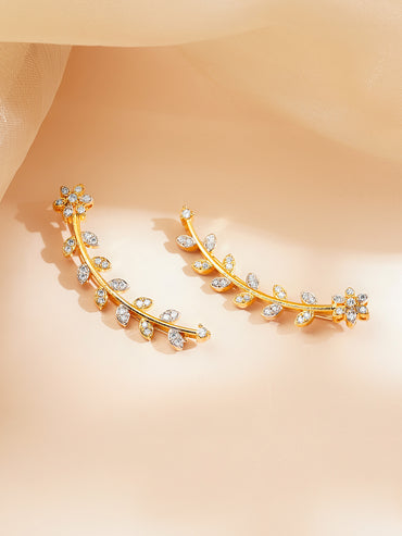 Rubans Women Gold & White Brass Cubic Zirconia Trendy 18K Gold Plated Ear Cuff