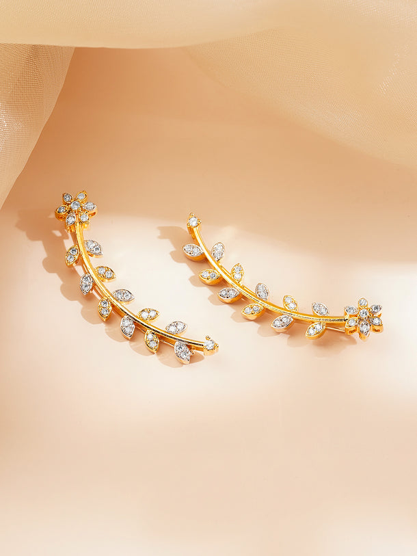 Rubans Women Gold & White Brass Cubic Zirconia Trendy 18K Gold Plated Ear Cuff