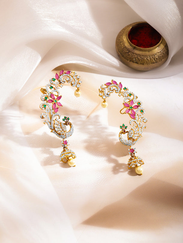 Peacock Zirconia Ear Cuff Drop Earrings