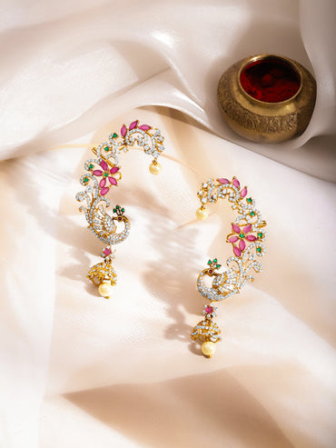 Peacock Zirconia Ear Cuff Drop Earrings