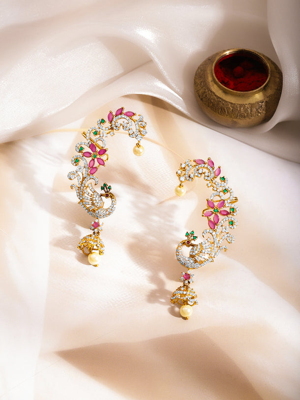 Peacock Zirconia Ear Cuff Drop Earrings