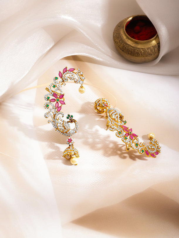 Peacock Zirconia Ear Cuff Drop Earrings