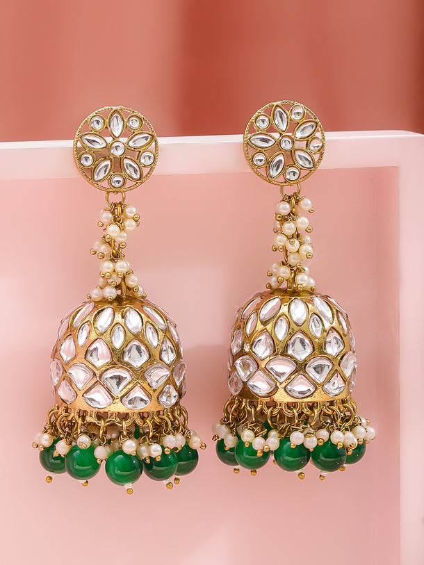 Emerald Whispers Kundan Jhumka