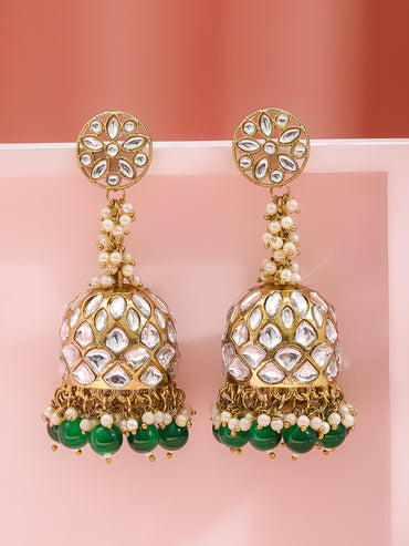 Emerald Whispers Kundan Jhumka