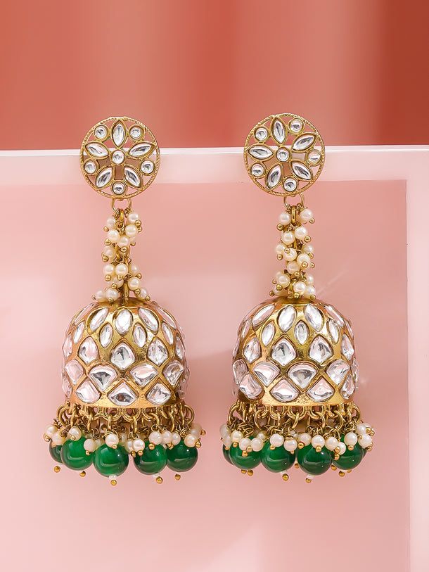 Emerald Whispers Kundan Jhumka