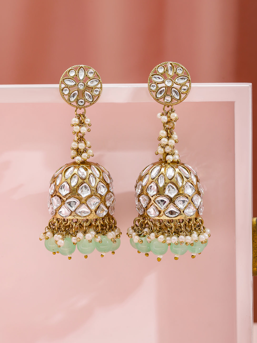 Soft Green Kundan Jhumka