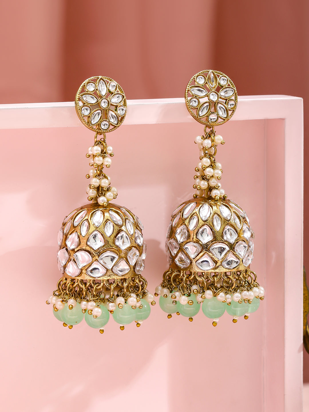 Soft Green Kundan Jhumka