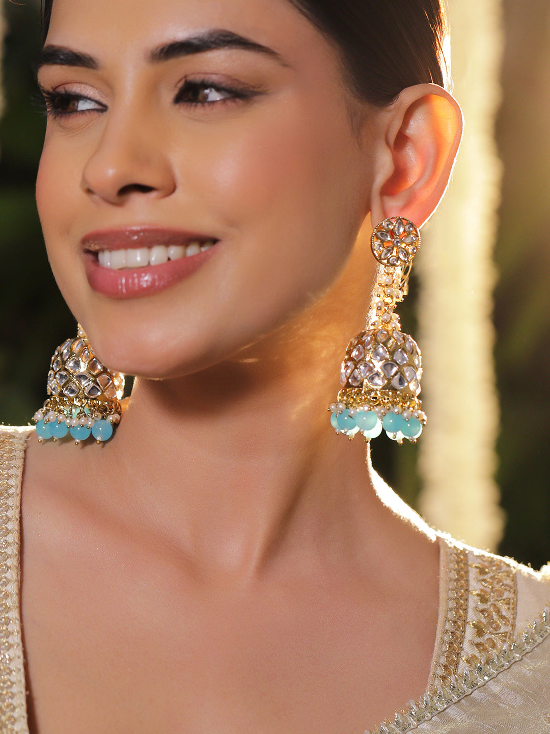 Blue Drops Kundan Jhumka