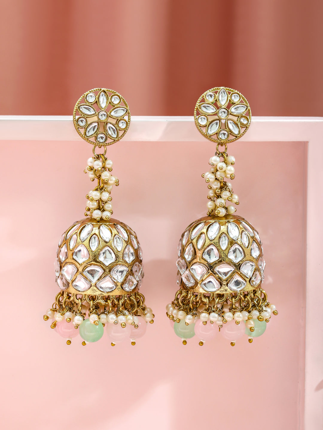 Pastel Glow Kundan Jhumka