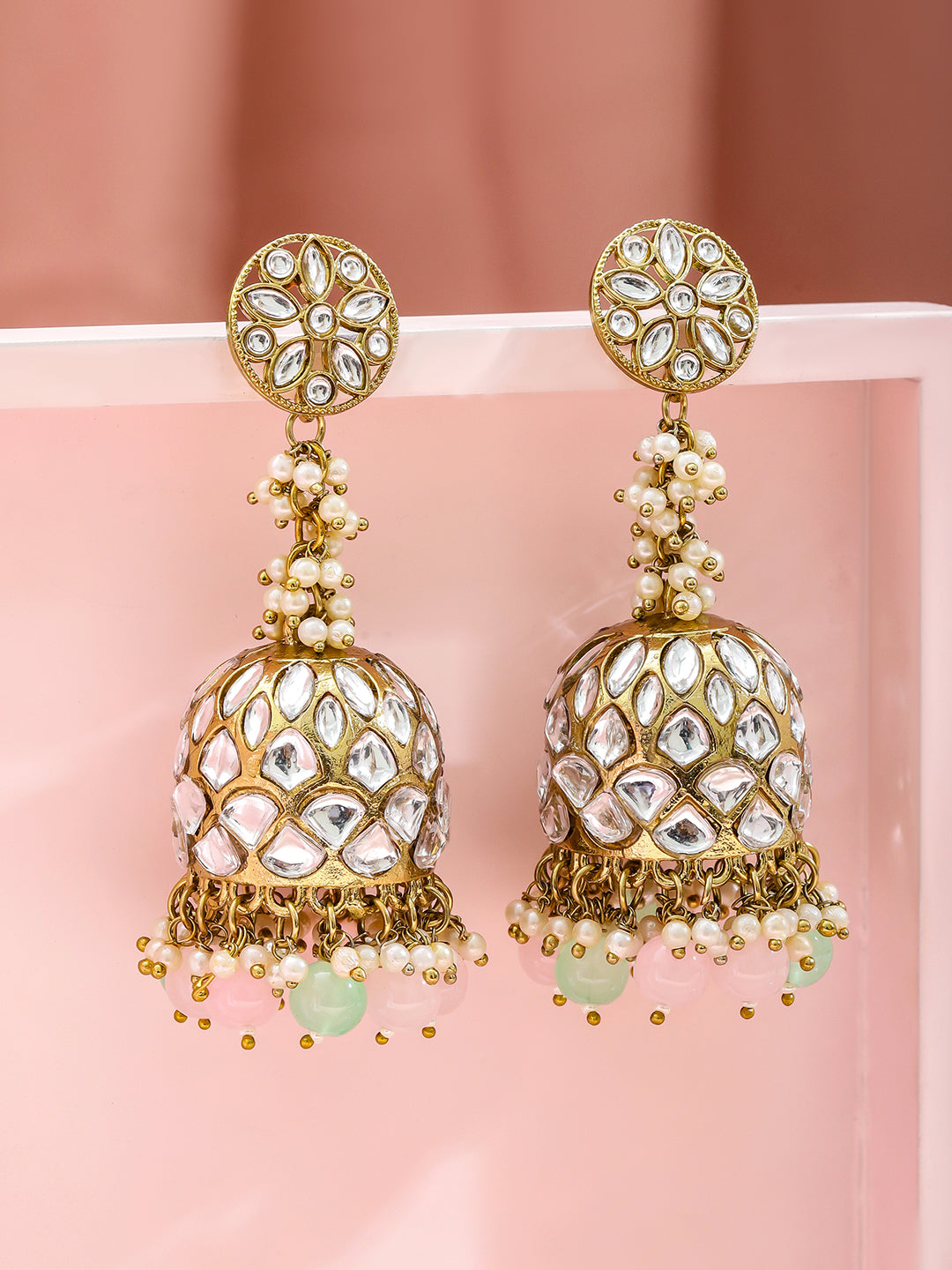 Pastel Glow Kundan Jhumka
