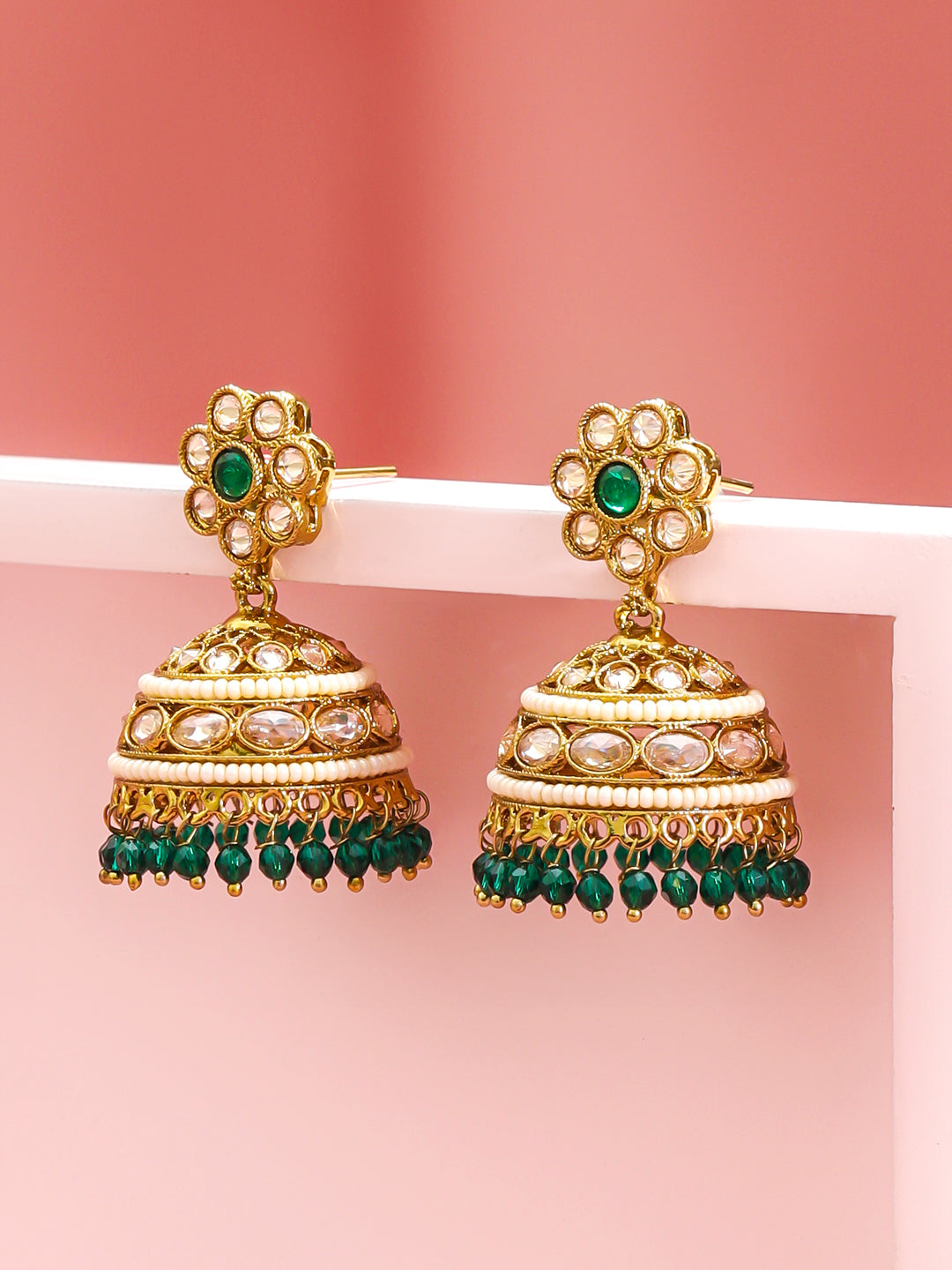 Floral Opulence Green Jhumka