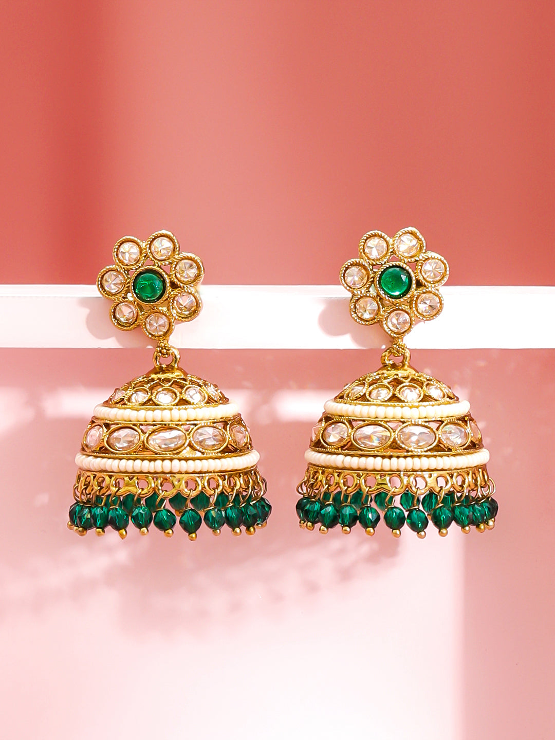 Floral Opulence Green Jhumka