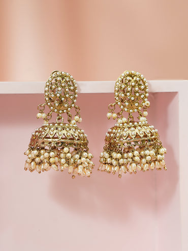 Pearl Embellished Gold Toned Jhumkas