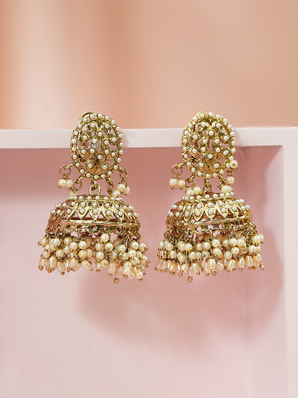 Pearl Embellished Gold Toned Jhumkas