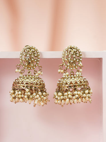 Pearl Embellished Gold Toned Jhumkas