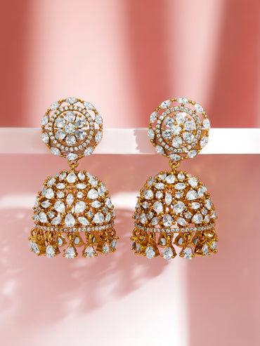 Rubans 22K Gold-Plated Cubic Zirconia Studded Dome Shaped Jhumkas