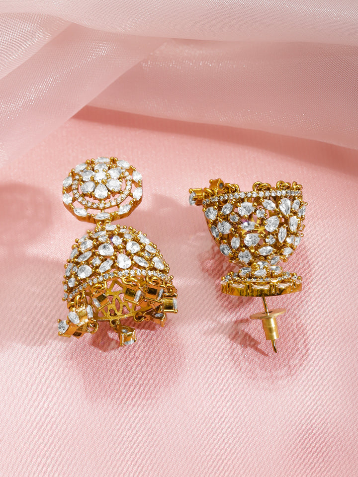 Rubans 22K Gold-Plated Cubic Zirconia Studded Dome Shaped Jhumkas