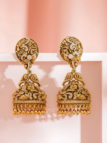 Wing shaped Pearl & Crystal Drop Earrings