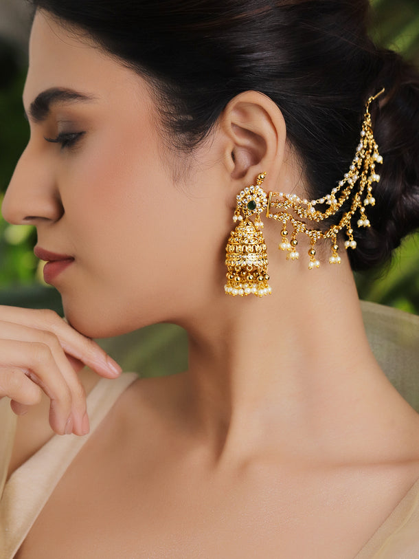 Pearl Drop Layered Golden Jhumkas