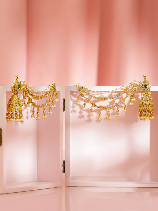 Pearl Drop Layered Golden Jhumkas