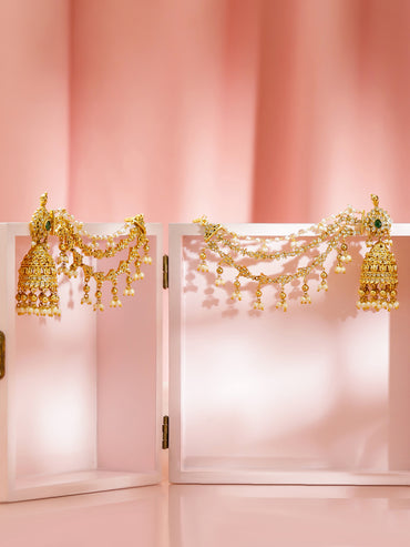 Pearl Drop Layered Golden Jhumkas