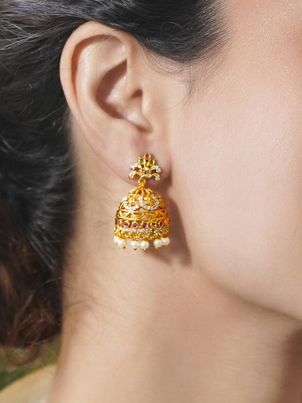 Ruby Glow Bridal Gold Jhumkas