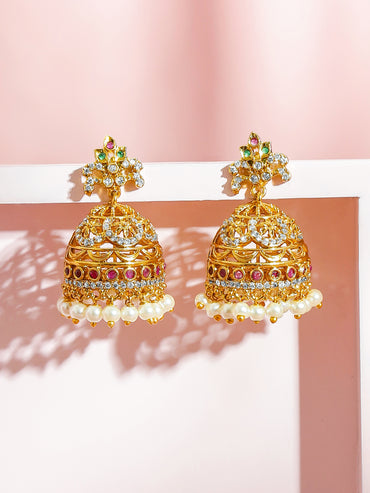 Ruby Glow Bridal Gold Jhumkas