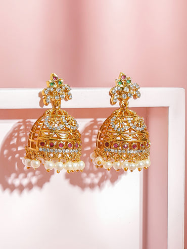 Ruby Glow Bridal Gold Jhumkas