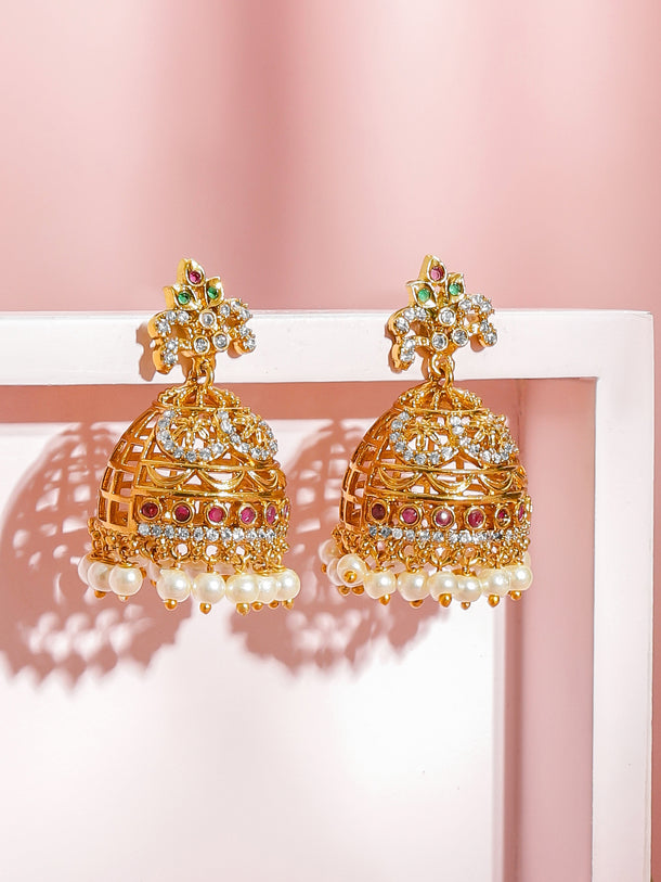 Ruby Glow Bridal Gold Jhumkas
