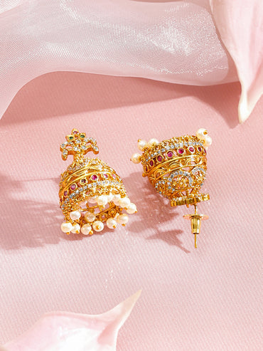 Ruby Glow Bridal Gold Jhumkas