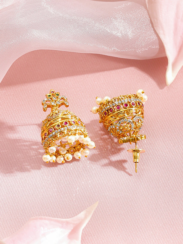 Ruby Glow Bridal Gold Jhumkas