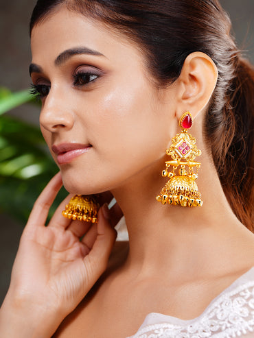 Heritage Gold Beaded Statement Jhumkas