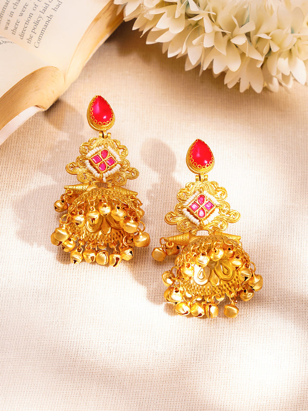 Heritage Gold Beaded Statement Jhumkas