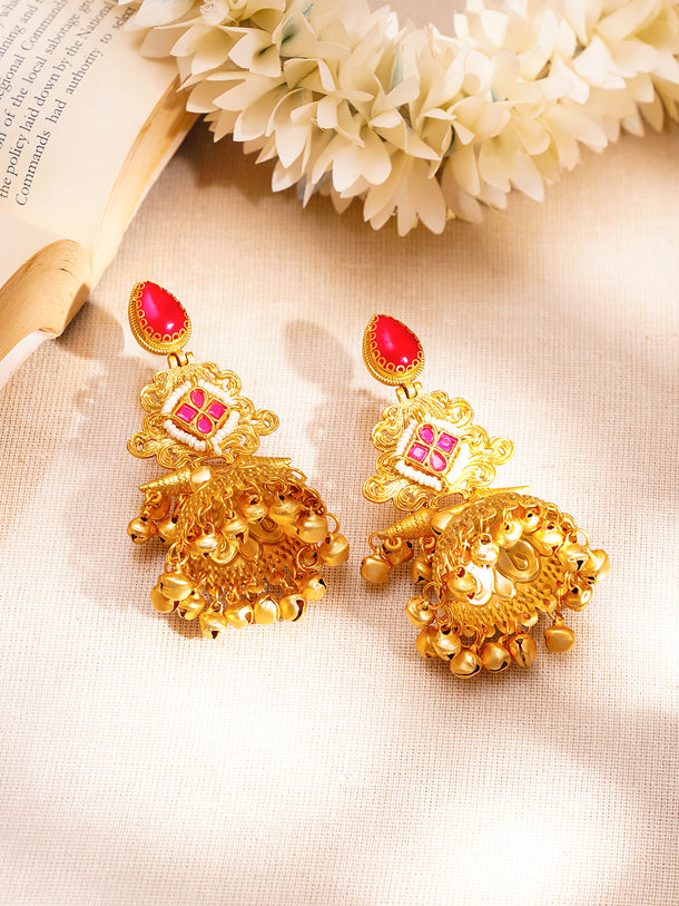 Heritage Gold Beaded Statement Jhumkas