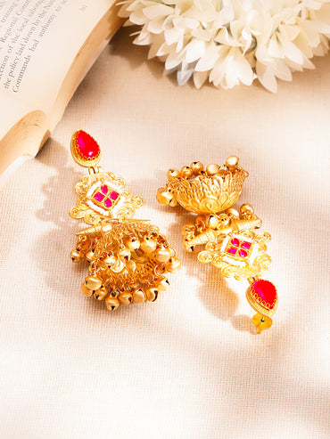 Heritage Gold Beaded Statement Jhumkas