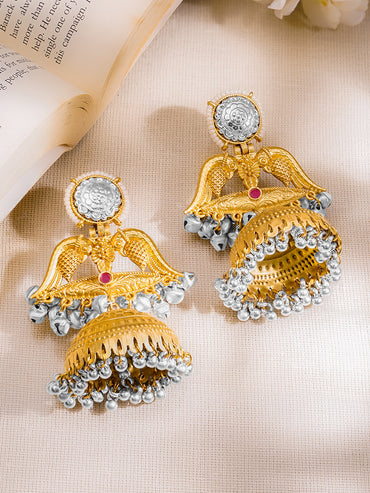 Vintage Bird Motif Oversized Oxidised Jhumkas
