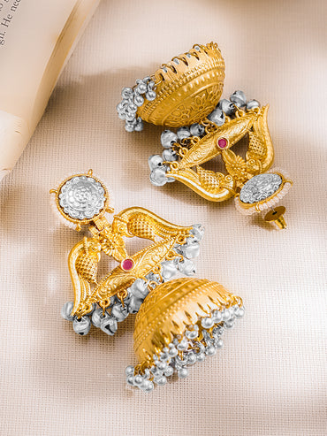 Vintage Bird Motif Oversized Oxidised Jhumkas